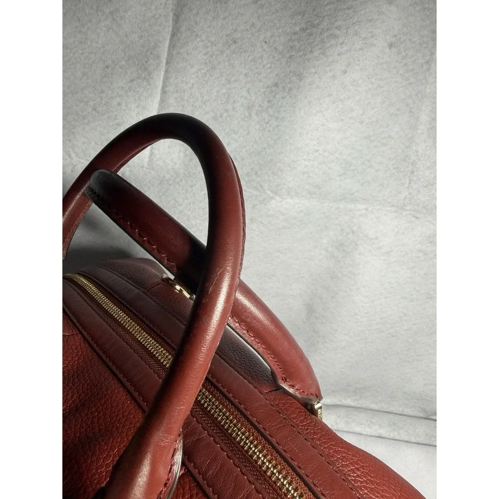 Michael Kors Bedford Pebbled Leather Satchel Crossbody Bag Oxblood Burgundy Gold